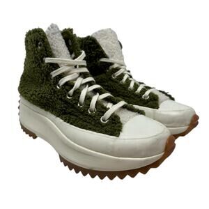 Converse Run Star Hike High Sherpa Platform Sneakers Green Faux Fur Size US 8.5